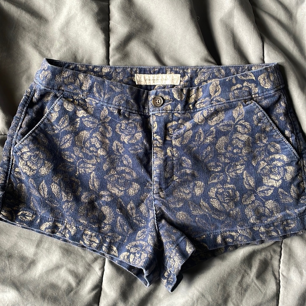 Abercrombie & Fitch rose gold embossed navy mini shorts